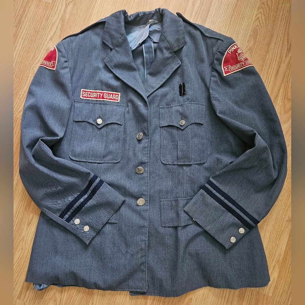 Vtg 50s Pinkerton Security Uniform Jacket. Original W/Patches Stamped Buttons